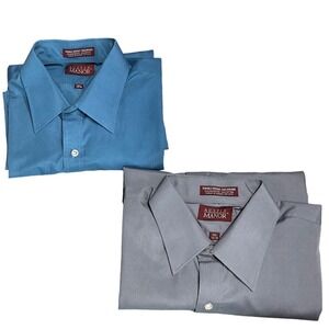 Austin Manor Mens Size 15.5 34/35 Blue Grey Dress Shirt Lot 2pk